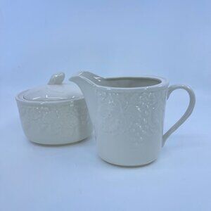 vintage mikasa english countryside creamer & lidded sugar bowl embossed design